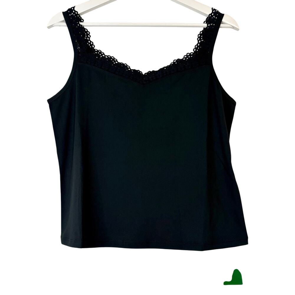 Halara Women’s Lace Trim Casual Tank Top Black Size Medium NWT Summer Basic